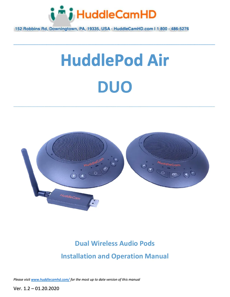 Page 1 de la notice Manuel utilisateur HuddleCamHD HuddlePod Air2 Duo