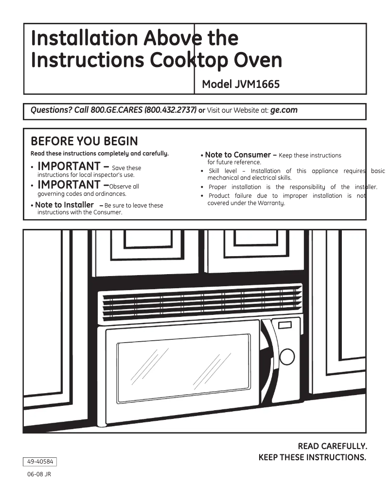 Page 1 de la notice Guide d'installation GE Spacemaker JVM1665DNBB