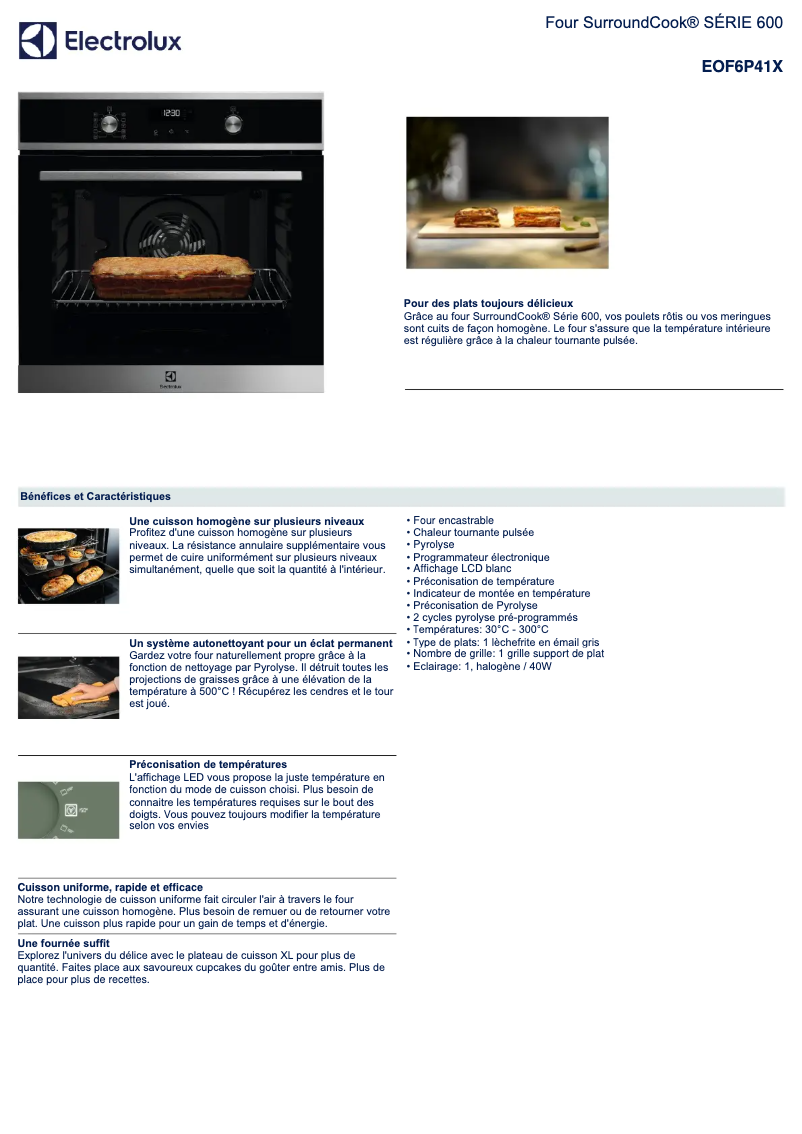 Page 1 de la notice Fiche technique Electrolux EOF6P41X