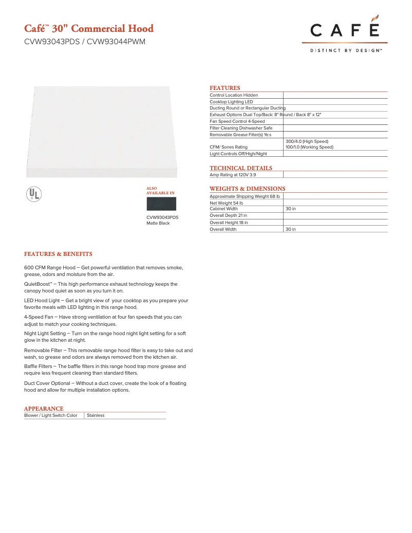 Página 1 del manual Ficha técnica GE CVW93044PWM