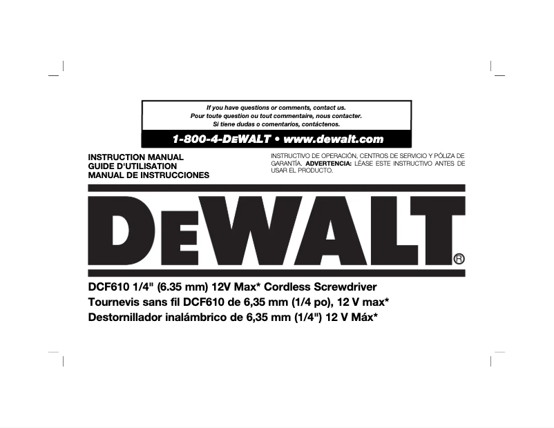 Page n°1 - Manuel utilisateur DeWalt DCF610