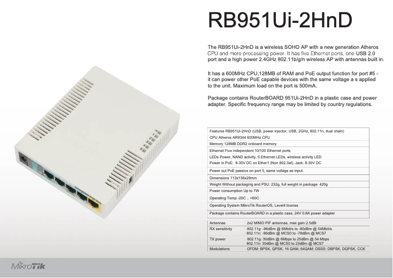 Page 1 de la notice Brochure Mikrotik RB951Ui-2HnD
