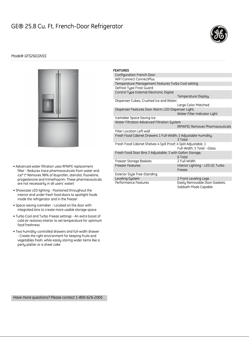 Página 1 del manual Ficha técnica GE GFS26GMNES
