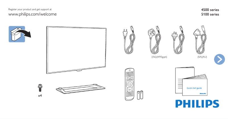 Page 1 de la notice Guide de démarrage rapide Philips 50PFA4500