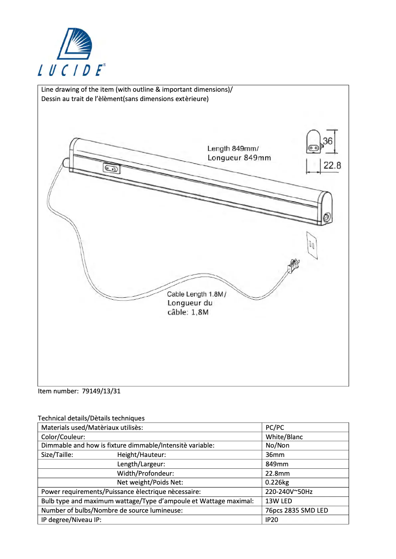 Page n°1 - Manuel utilisateur Lucide Kinny 79149/13/31