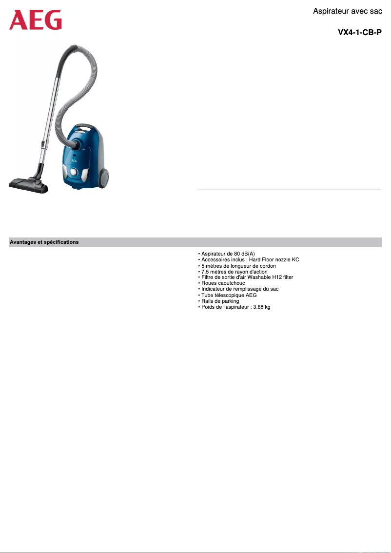 Página 1 del manual Ficha técnica AEG VX4-1-CB-P