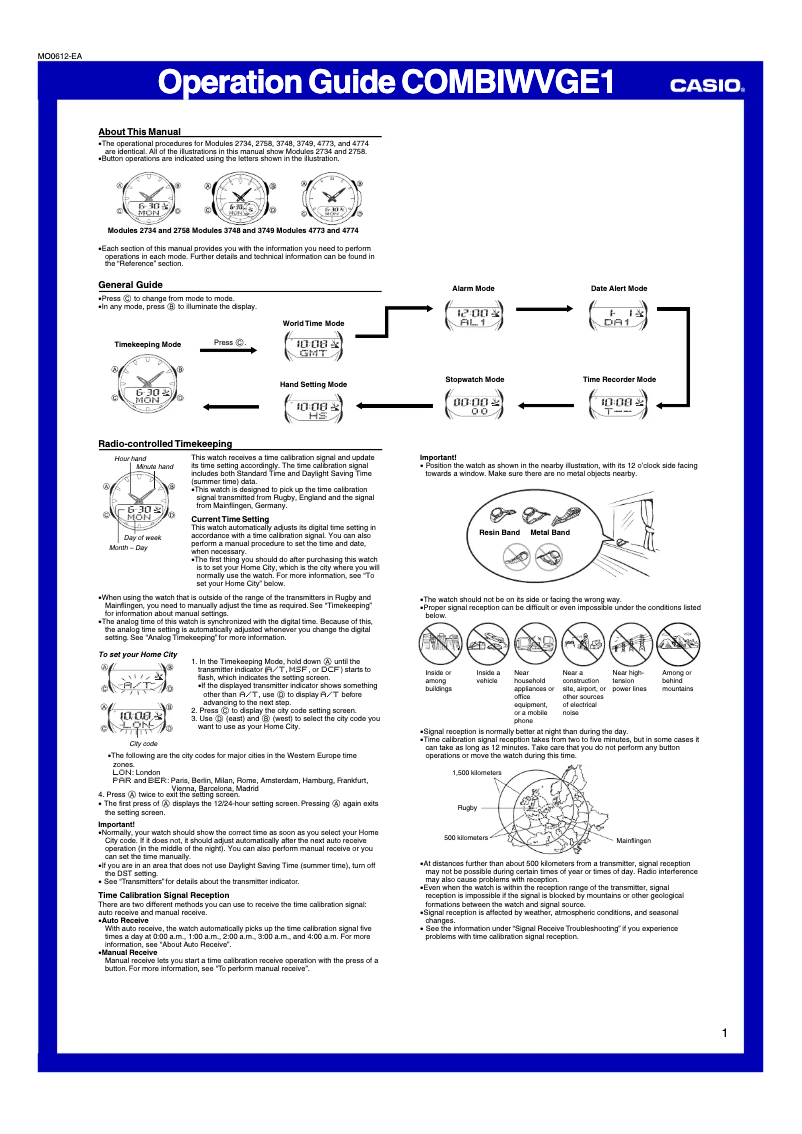 Page n°1 - Manuel utilisateur Casio Radio Controlled WVA-109HDE-1AVER