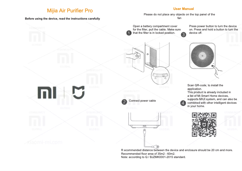 Page n°1 - Manuel utilisateur Xiaomi MiJia Air Purifier Pro
