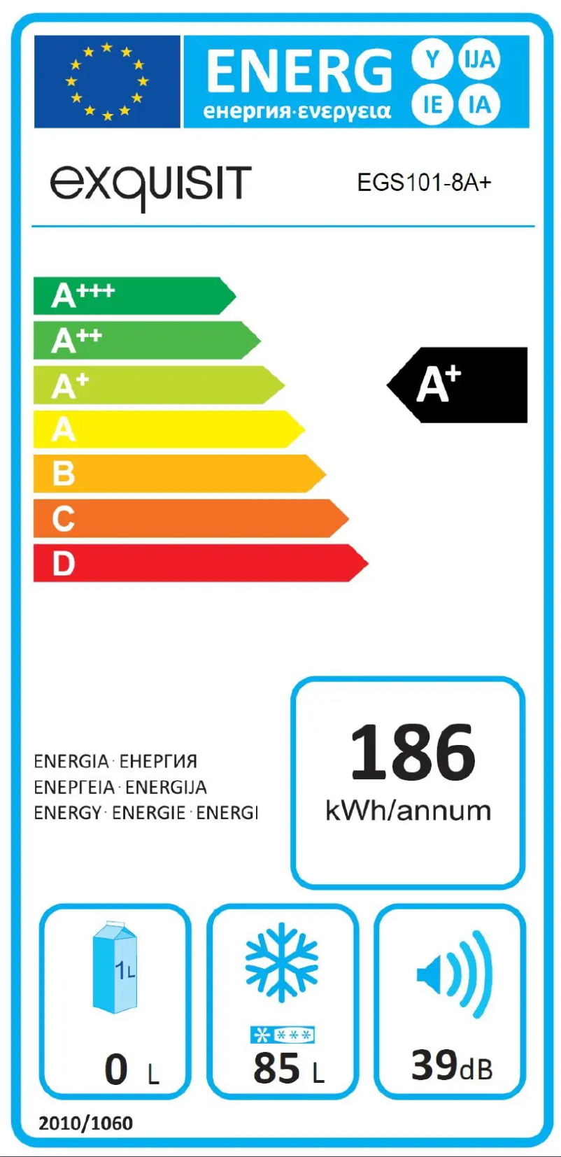 Page 1 de la notice Label énergétique Exquisit EGS 101-8A+