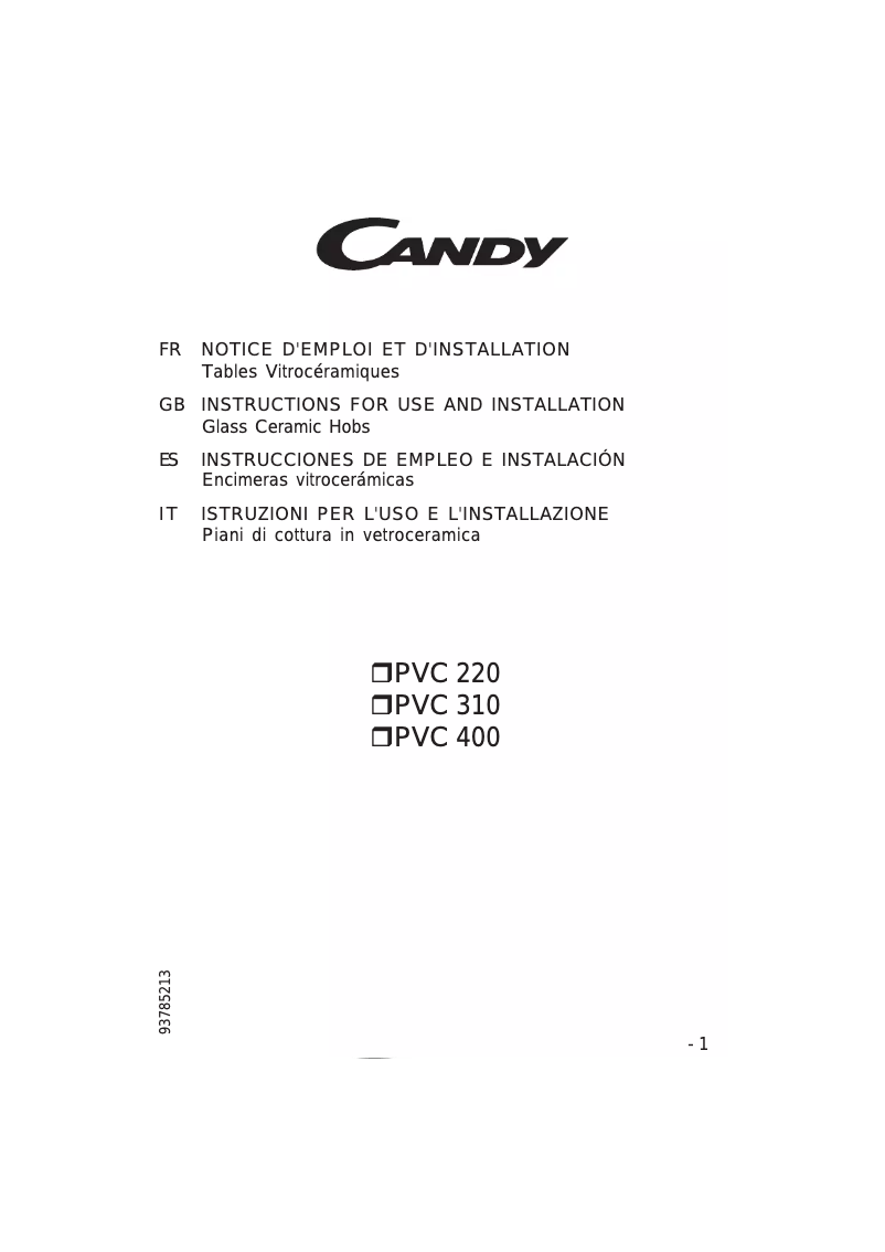 Page n°1 - Manuel utilisateur Candy PVC310 N