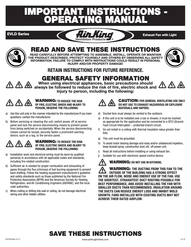 Page 1 de la notice Guide d'installation Air King EVLD