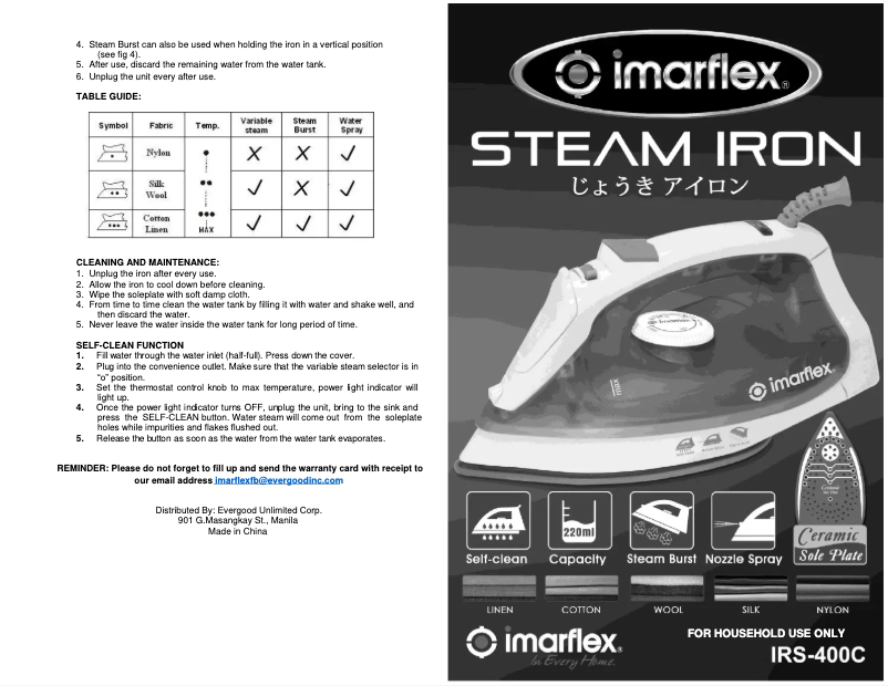Page n°1 - Manuel utilisateur Imarflex IRS-400C