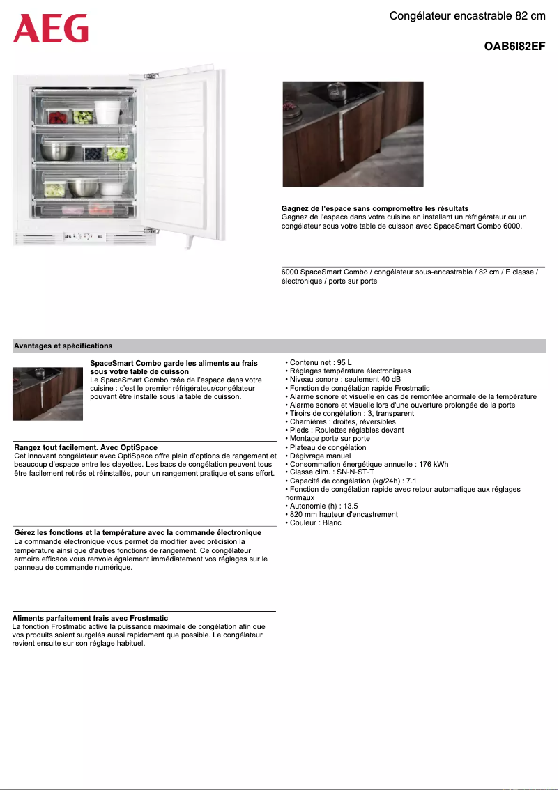Page 1 de la notice Fiche technique AEG OAB6I82EF