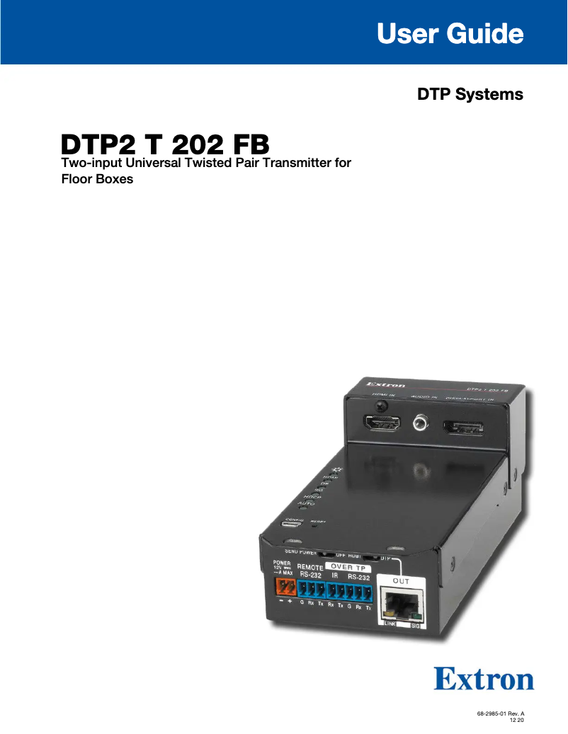Page n°1 - Manuel utilisateur Extron DTP2 T 202 FB