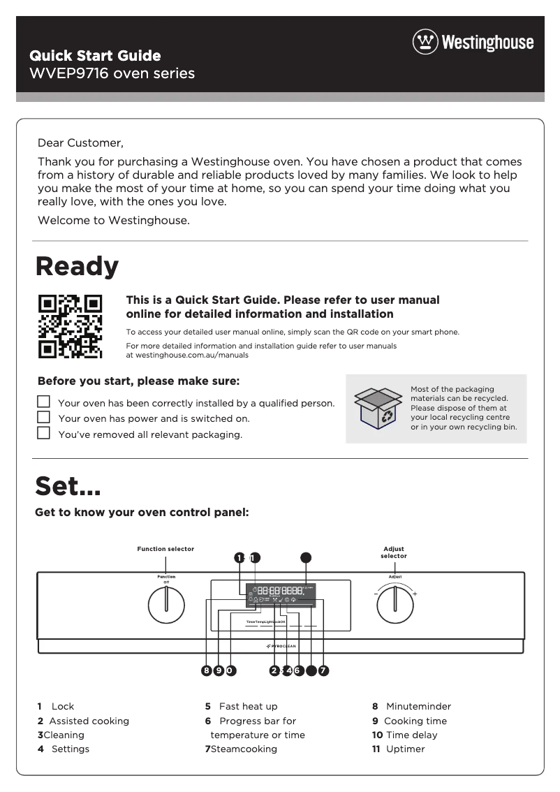 Page 1 de la notice Guide de démarrage rapide Westinghouse WVEP9716SD