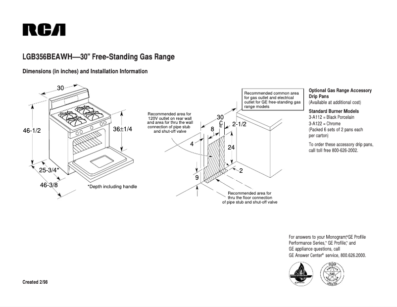 Page 1 de la notice Fiche technique RCA LGB356BEAWH