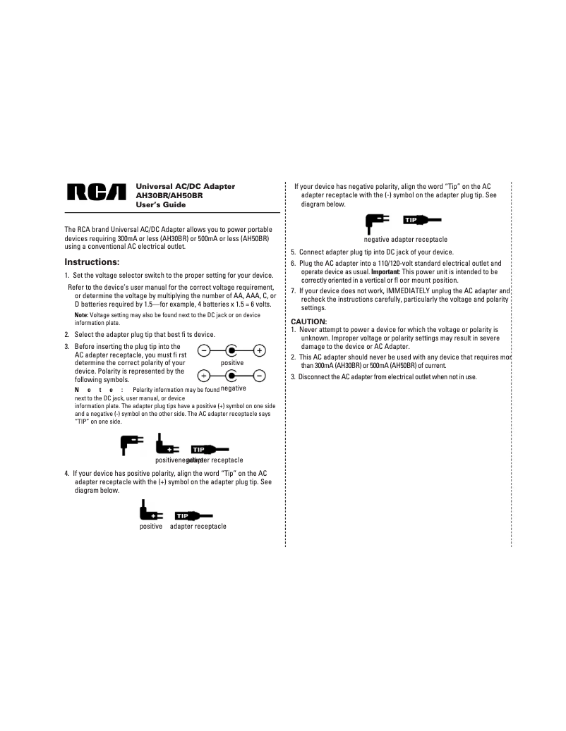 Image de la première page du manuel de l'appareil AH50BR