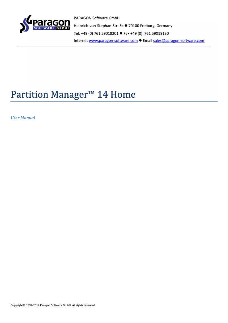 Image de la première page du manuel de l'appareil Partition Manager 14 Home