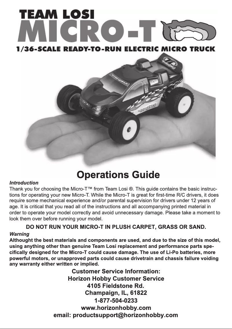 Page 1 de la notice Manuel utilisateur Losi 1/36 Micro-T Stadium Truck RTR