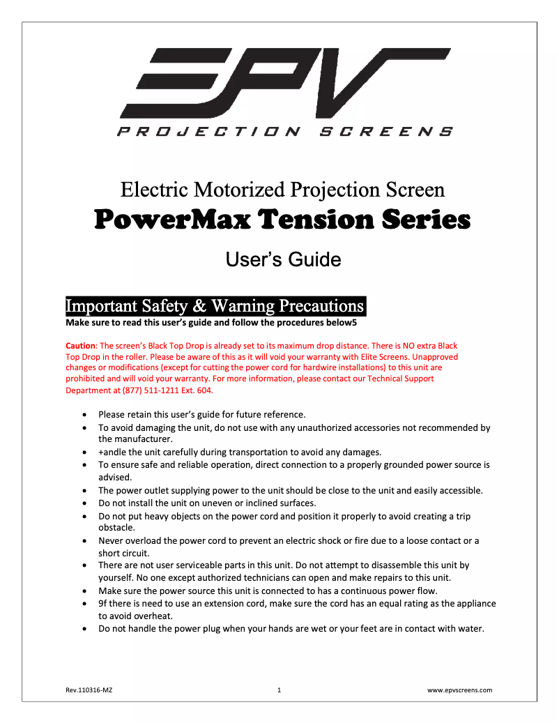 Image de la première page du manuel de l'appareil PowerMAX Tension PMT150HT2-E20