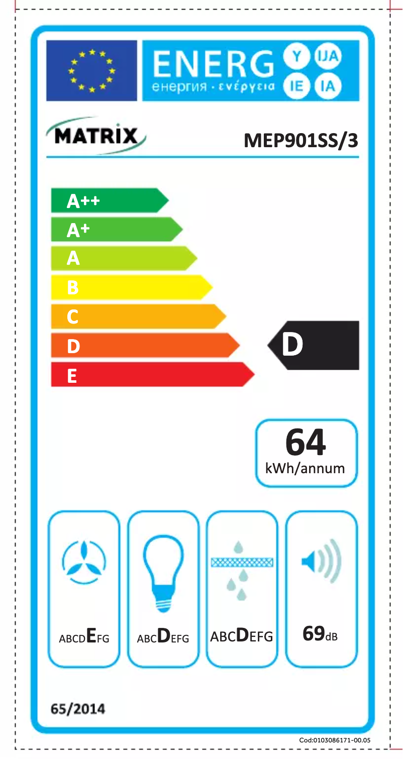 Page 1 de la notice Label énergétique Matrix MEP901SS