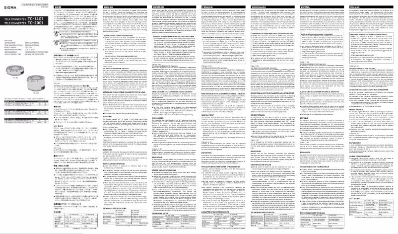 Page 1 de la notice Manuel utilisateur Sigma TELE CONVERTER TC-1401 / TC-2001