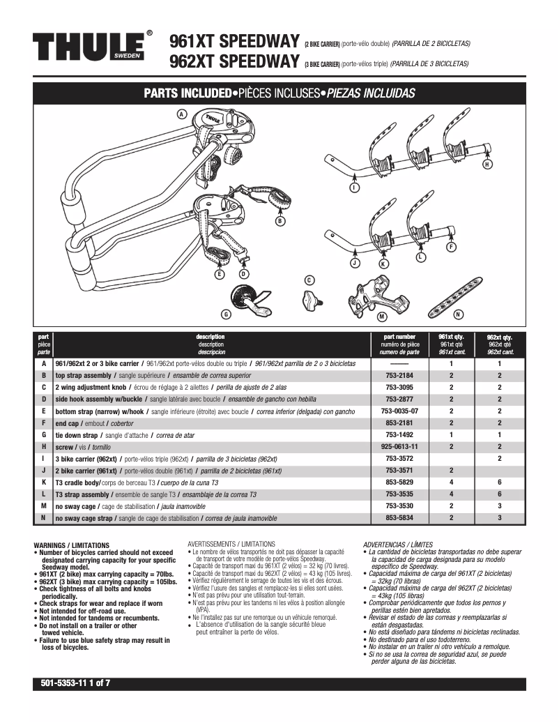 Page 1 de la notice Manuel utilisateur Thule Speedway 961XT