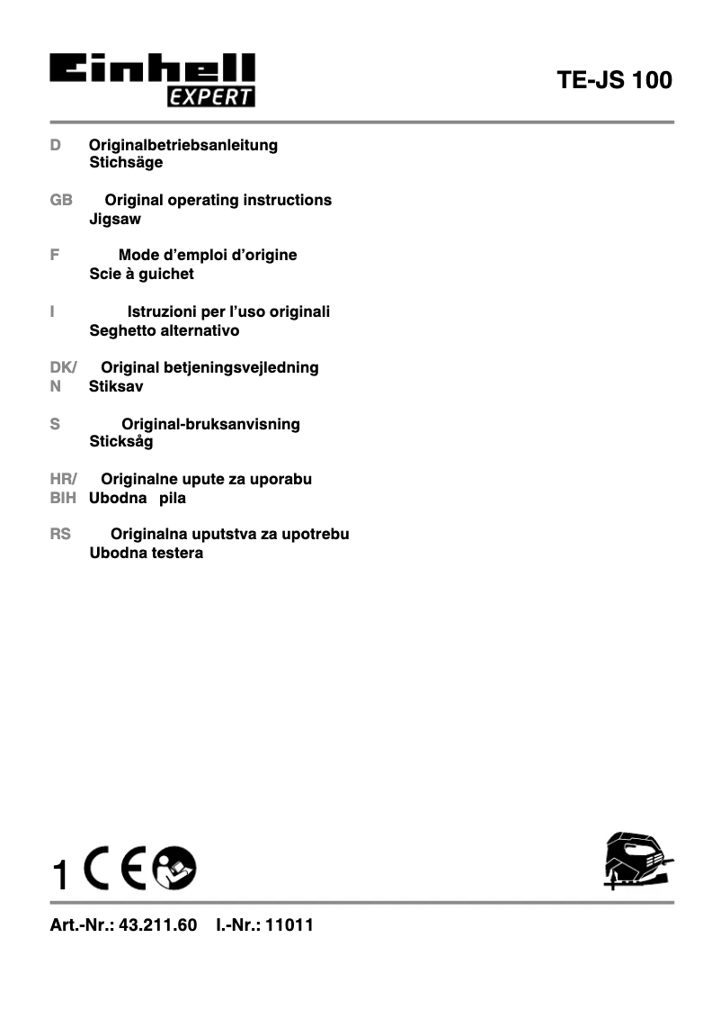 Page 1 de la notice Manuel utilisateur Einhell TE-JS 100