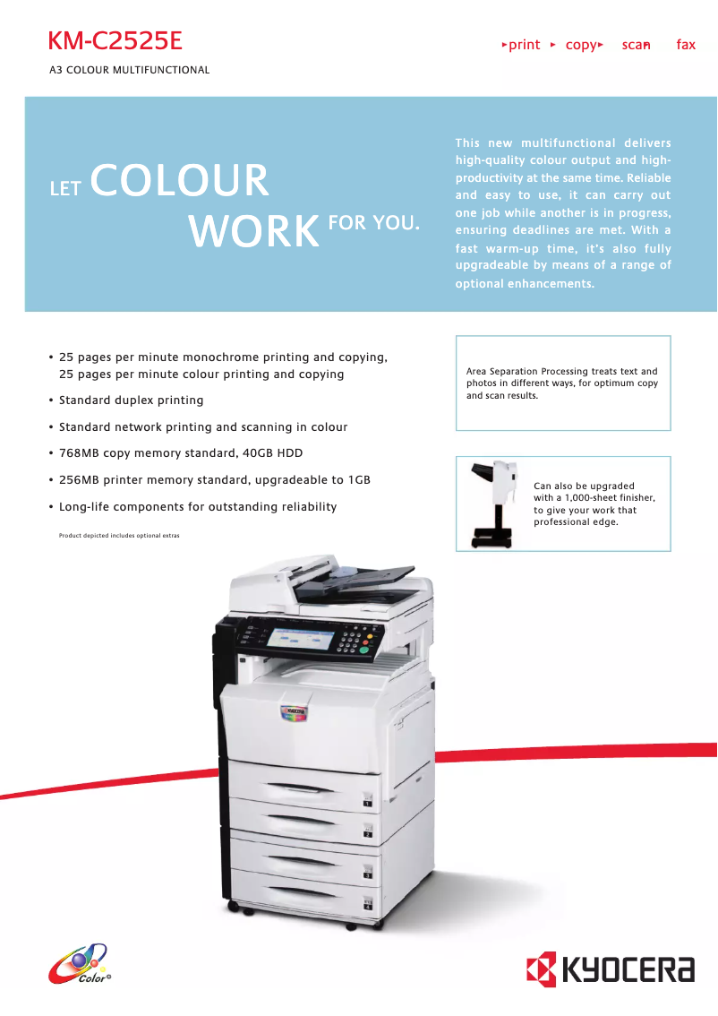 Page 1 de la notice Fiche technique Kyocera KM-C2525E