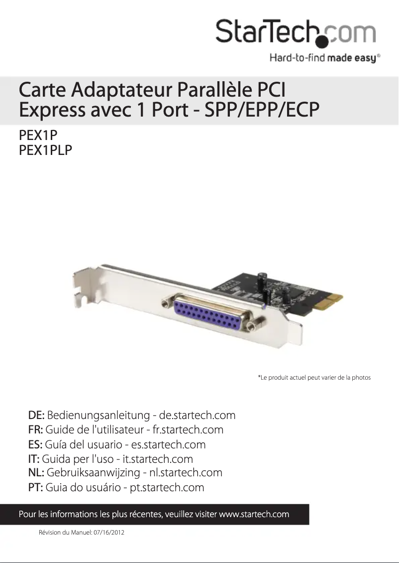 Page n°1 - Manuel utilisateur StarTech.com PEX1P