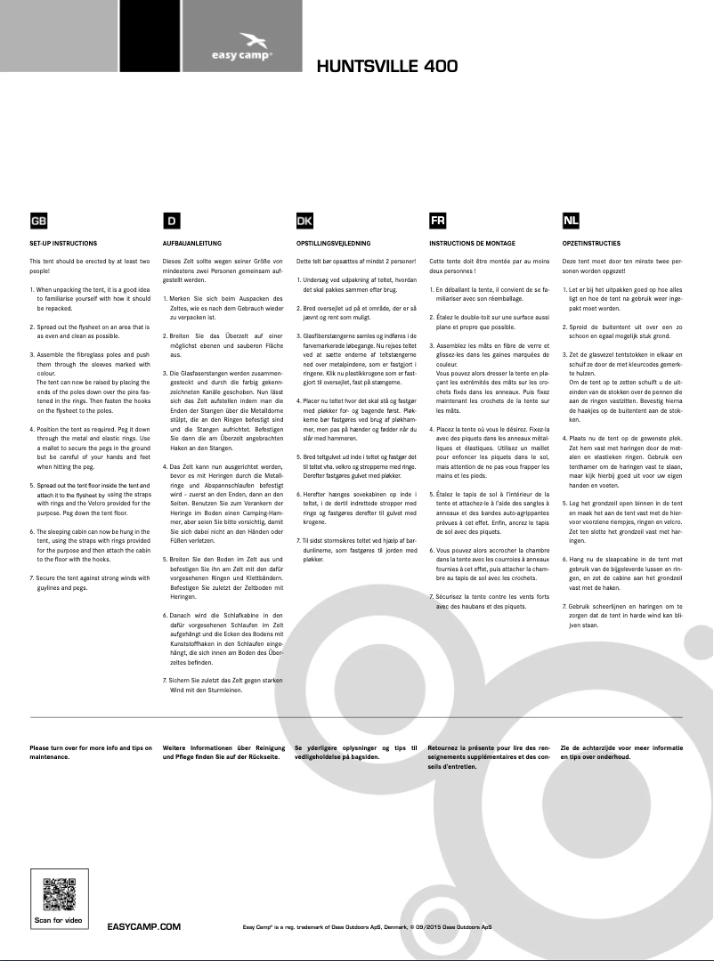 Page n°1 - Manuel utilisateur Easy Camp Huntsville 400
