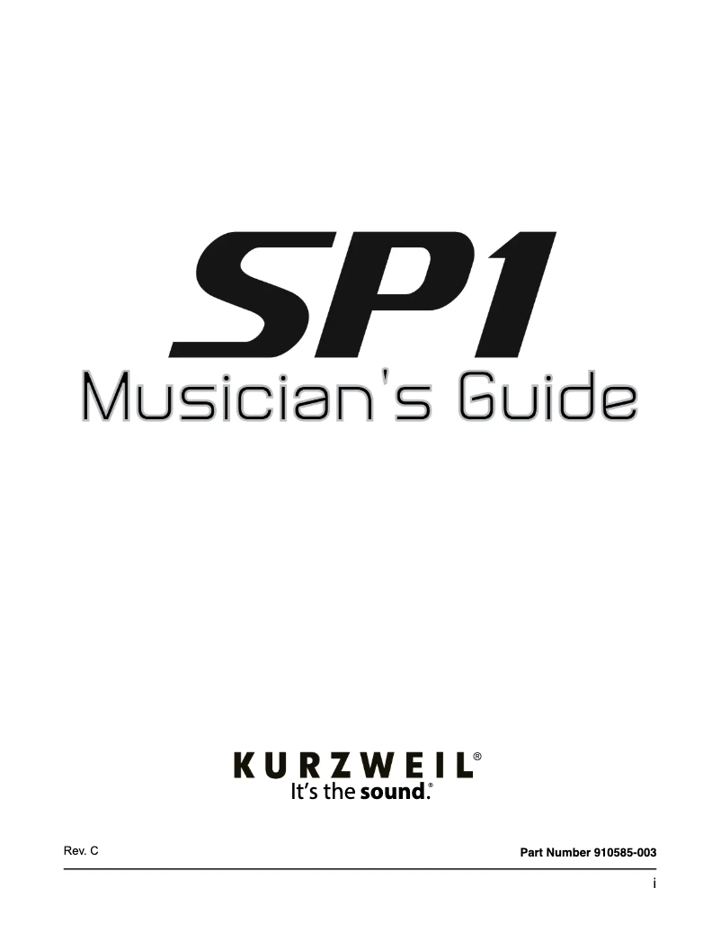 Page 1 de la notice Manuel utilisateur Kurzweil SP1