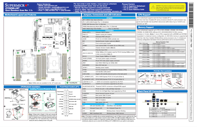 Page n°1 - Guide de démarrage rapide Supermicro X11DDW-NT