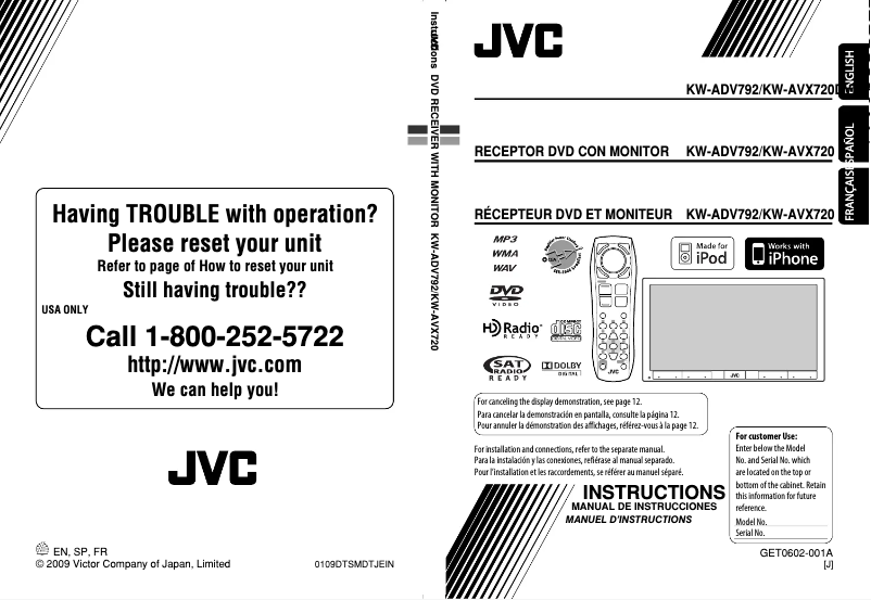 Page 1 de la notice Manuel utilisateur JVC KW-AVX720