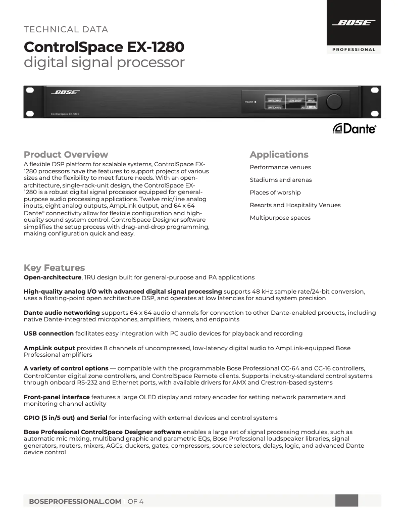 Page 1 de la notice Fiche technique Bose ControlSpace EX-1280