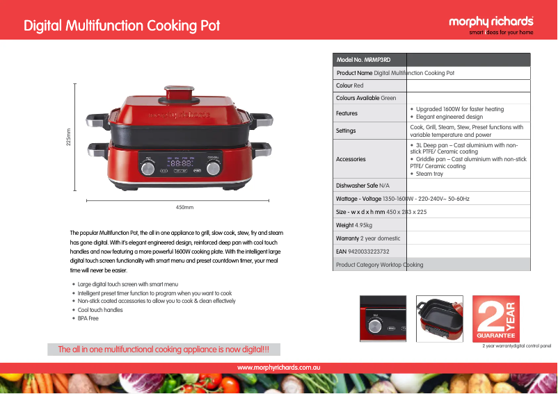 Page 1 de la notice Fiche technique Morphy Richards MRMP3RD