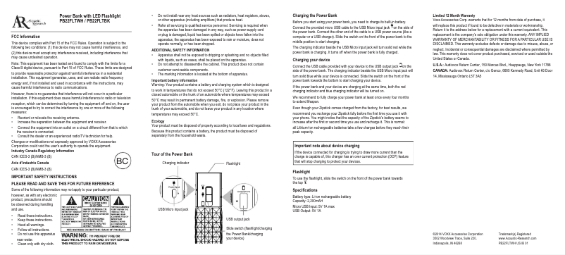 Page 1 de la notice Manuel utilisateur VOXX PB22FLTBK