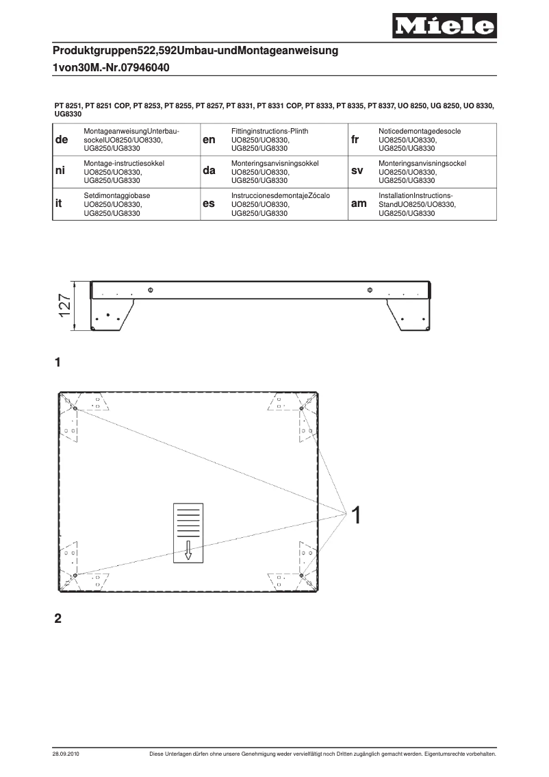 Page 1 de la notice Manuel utilisateur Miele UG 8330