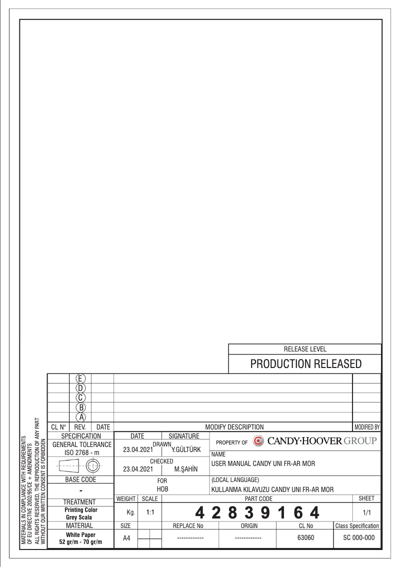 Page n°1 - Manuel utilisateur Candy CHG6BRWPX-MAR