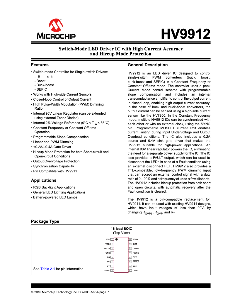Imagen de la primera página del manual del dispositivo HV9912