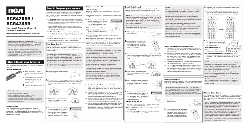 Image de la première page du manuel de l'appareil RCR4358R