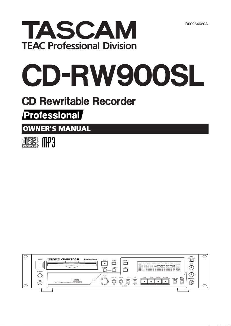 Page n°1 - Manuel utilisateur Tascam CD-RW900SL