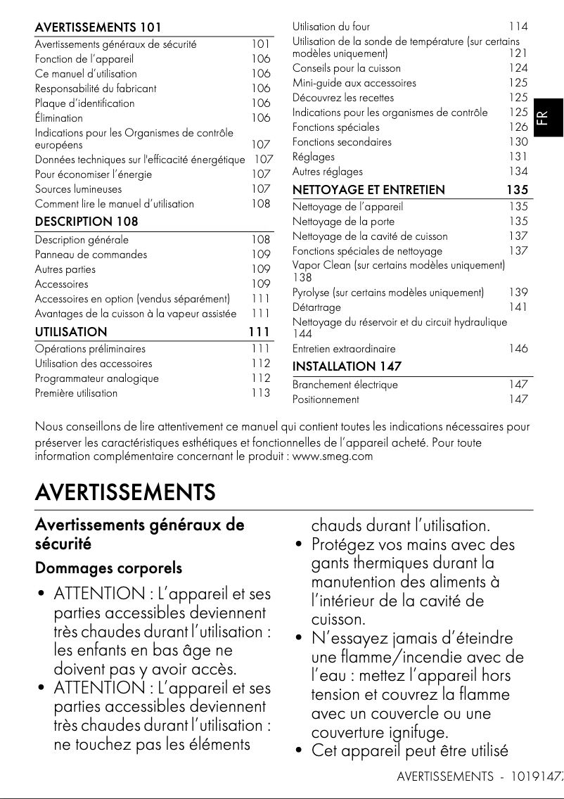 Page 1 de la notice Manuel utilisateur Smeg SOP6102S2PG