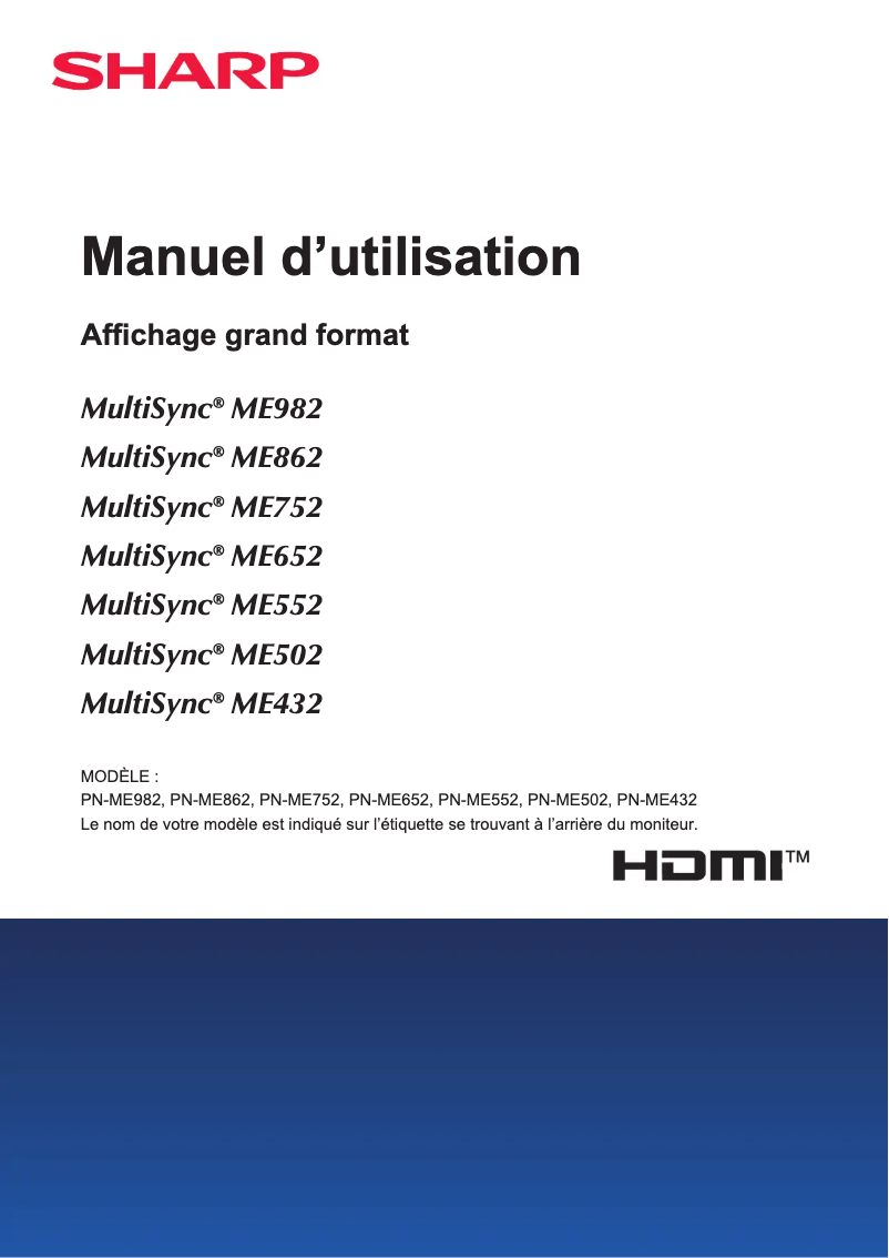 Page 1 de la notice Manuel utilisateur Sharp PN-ME432