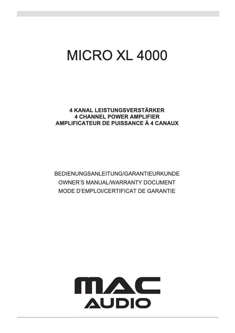 Page 1 de la notice Manuel utilisateur Mac Audio Micro XL 4000