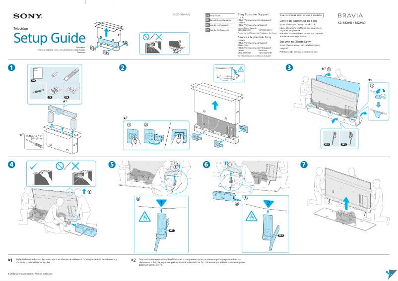 Page 1 de la notice Guide d'installation Sony KD-85X91CJ