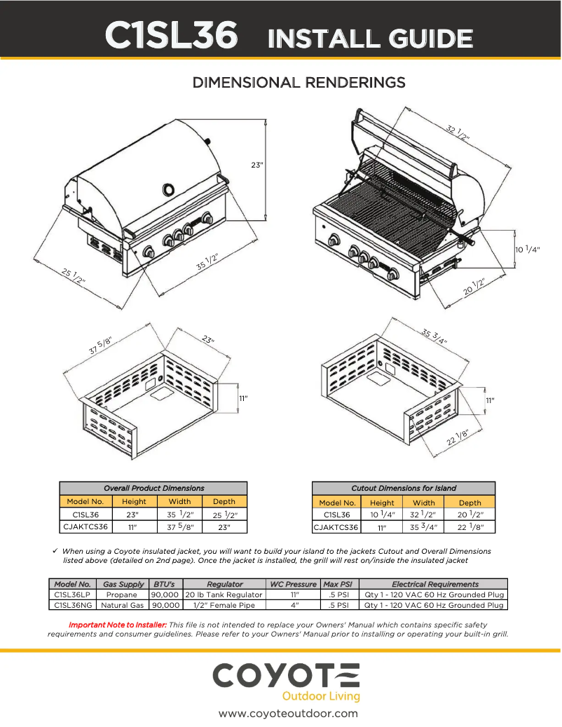 Page 1 de la notice Guide d'installation Coyote C1S36NG