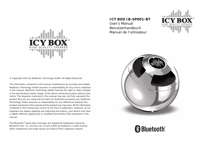 Page 1 de la notice Manuel utilisateur Raidsonic IB-SP001-BT