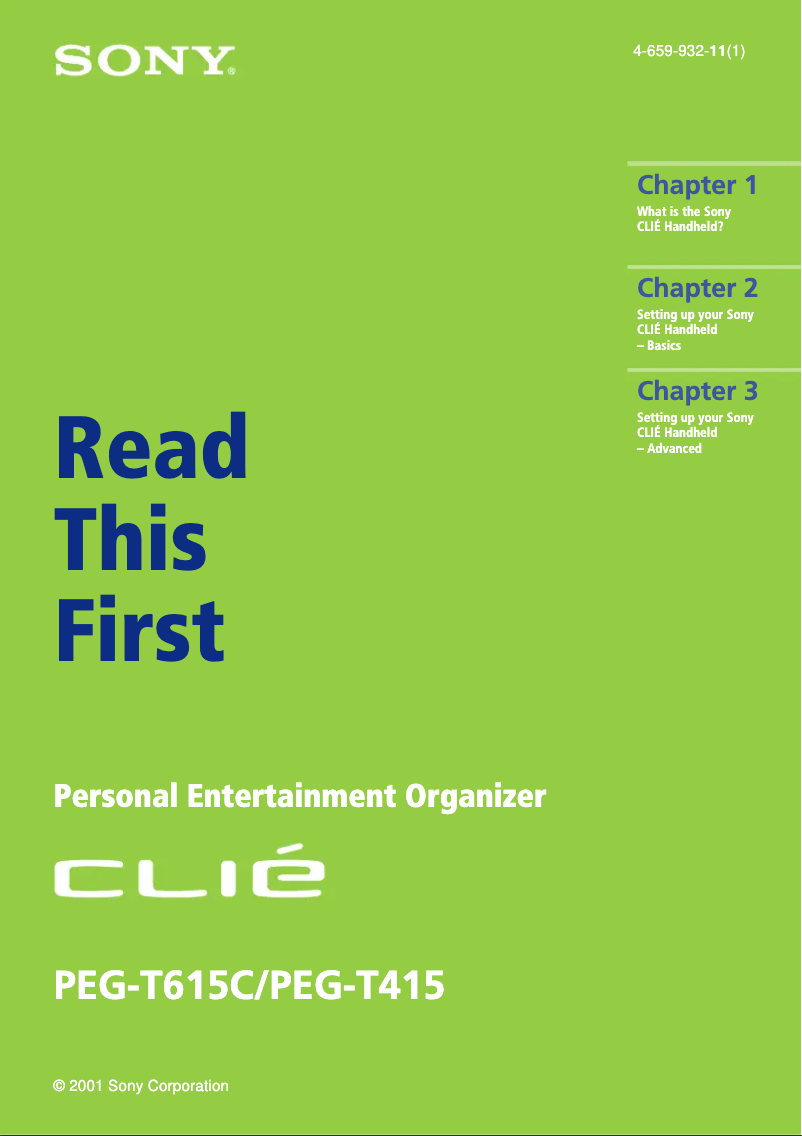 Page 1 de la notice Guide d'installation Sony Clié PEG-T415