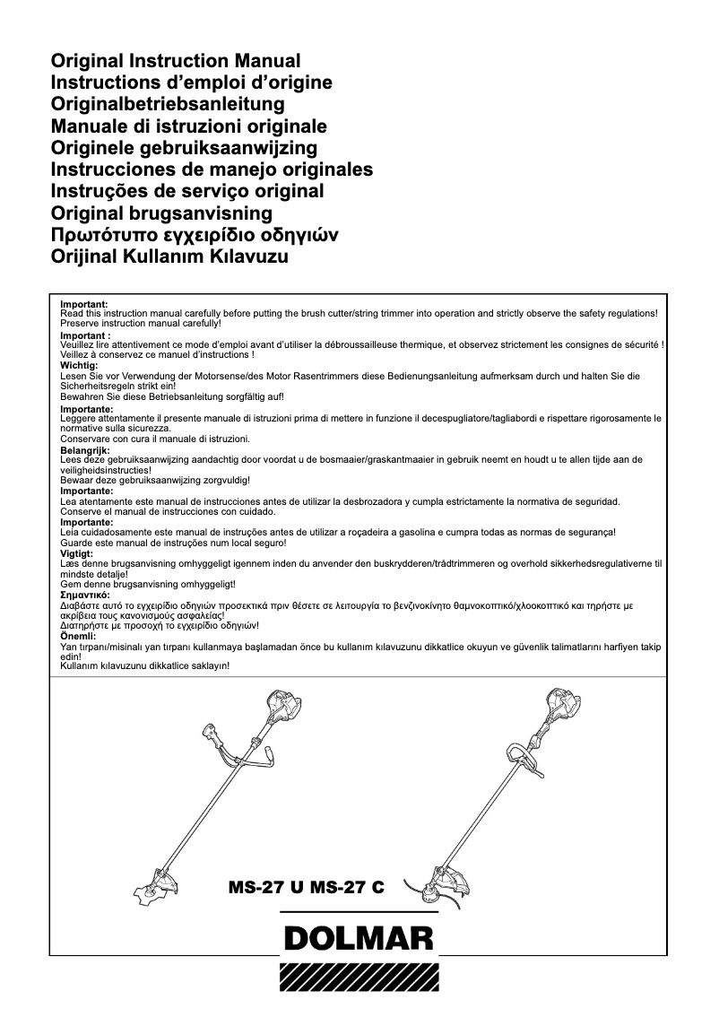 Page 1 de la notice Manuel utilisateur Dolmar MS-27C